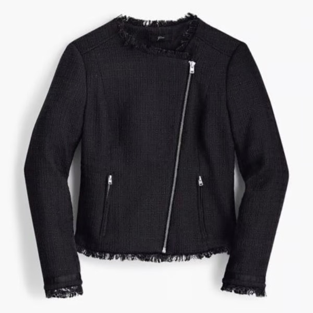 J. Crew Tweed Motorcycle Jacket with Fringe